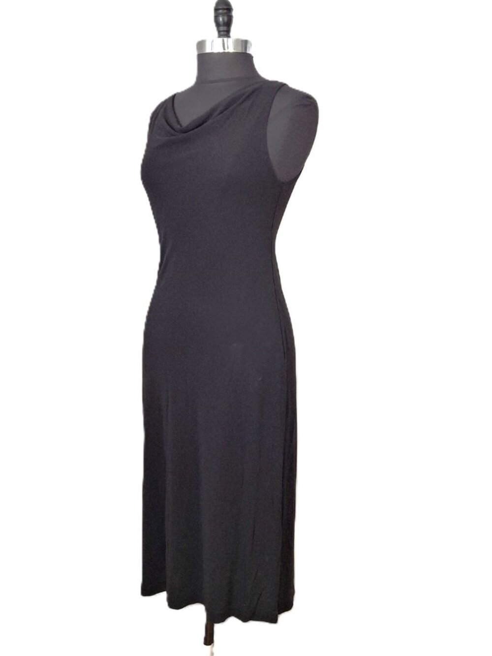 Vintage Sz M Black Cowl Neck Midi Dress Sleeveless Minimalist Goth Whimsigoth